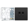 BG Evolve Black Chrome 2 Gang 20A 16AX 2 Way Light Switch PCDBC42B with 35mm Steel Back Box by British General