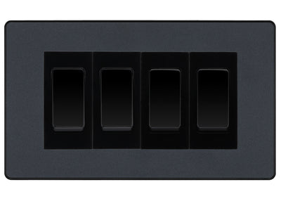 BG Evolve Matt Grey 4 Gang Intermediate Light Switch Custom Grid - Black Insert by British General (BG-Evolve-MG-4G-Combo-4x INT-BL)