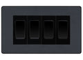 BG Evolve Matt Grey 4 Gang Intermediate Light Switch Custom Grid - Black Insert