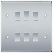 BG Polished Chrome 6 Gang Intermediate Custom Grid Light Switch with Back Box Included by British General (BG-NEXUS-PC-6G-CUSTOM-6xINT-SWITCH)