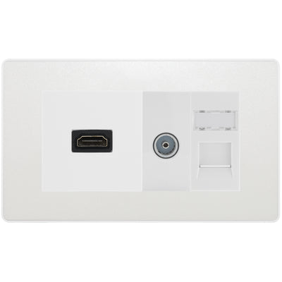 BG Evolve Media Wall Plate — TV Aerial, HDMI & CAT6 | Pearlescent White Screwless by British General