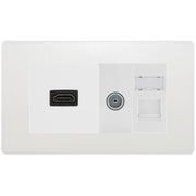 BG Evolve Media Wall Plate — TV Aerial, HDMI & CAT6 | Pearlescent White Screwless by British General