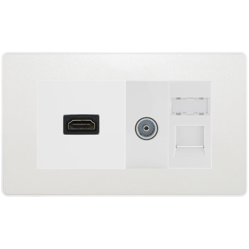 BG Evolve Media Wall Plate — TV Aerial, HDMI & CAT6 | Pearlescent White Screwless