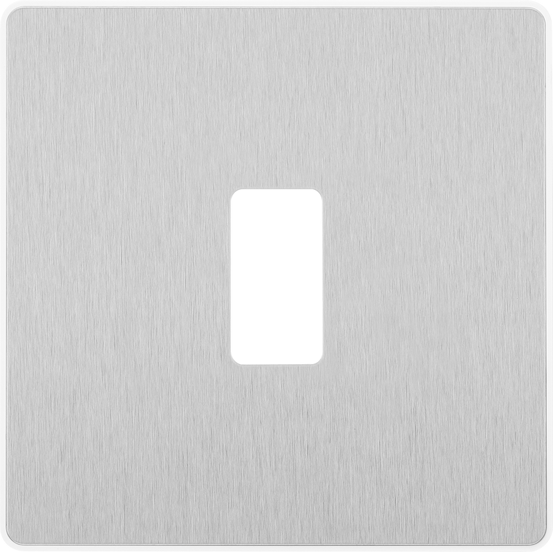 BG RPCDBS1W Evolve Grid Brushed Steel 1 Module Square Front Plate - White Trim