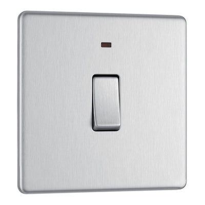BG Screwless Brushed Steel 20A 2 Pole Neon Switch FBS31 with 25mm Steel Back Box