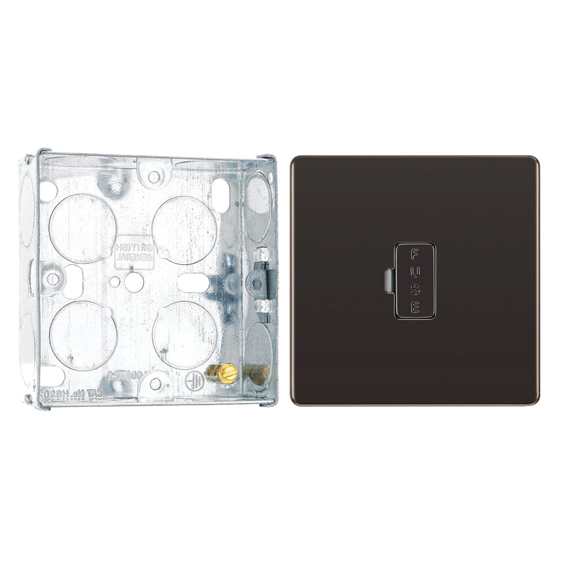 BG Screwless Black Nickel 13A Unswitched Fused Connection Unit FBN54 with 25mm Steel Back Box