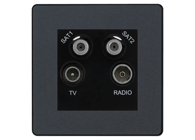 BG Evolve Matt Grey TV/FM/2x SAT Quadplex Socket – Black Insert