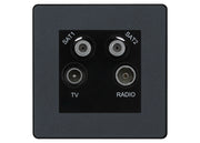 BG Evolve Matt Grey TV/FM/2x SAT Quadplex Socket – Black Insert by British General (BG-PCDMGTVFMSAT2B)