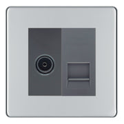 BG Screwless Polished Chrome TV Aerial & BT Telephone Outlet Plate — Grey Insert