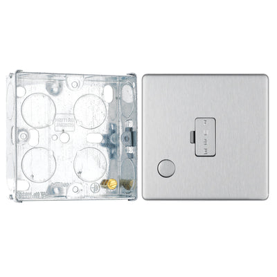 BG Screwless Brushed Steel 13A Unswitched Spur + Cable Outlet FBS55 with 25mm Steel Back Box by British General (BG-FBS55+HGS02)