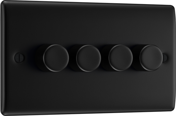 BG NFB84 Nexus Metal Matt Black 4 Gang 200W 2 Way Push On-Off Intelligent LED Dimmer Switch