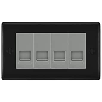 BG Nexus Matt Black 4 Gang RJ11 Telephone Socket Euro Module - Grey Insert by British General (BG-NFBRJ114G)