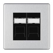 BG Screwless Brushed Steel 2 Gang RJ45 Socket FBSRJ452B Black Inserts by British General