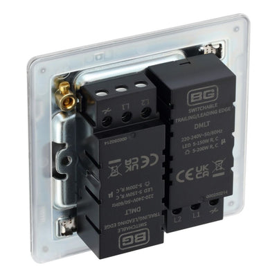 BG Screwless Brushed Steel 200W 2 Way Double Trailing Edge Dimmer Switch FBS82 with 25mm Steel Back Box
