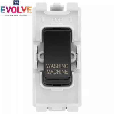 BG Evolve Black RRWMPCDB 20 Amp Double Pole Appliance Grid Switch Labelled Washing Machine by British General (BG-RRWMPCDB+RPCDB30)