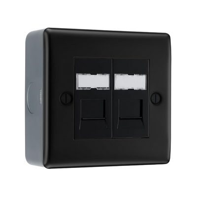 BG Nexus Matt Black RJ45 Double Data Outlet Socket with Surface Pattress Back Box