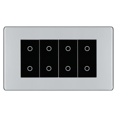 BG Nexus Screwless Polished Chrome Quad Secondary Touch Dimmer Switch Black Inserts FPCTDS4B by British General (BG-FPCTDS4B)