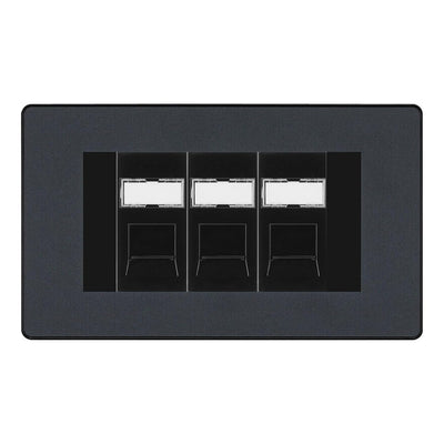 BG Evolve Matt Grey 3 Gang RJ45 Cat6 Data Socket Outlet Black Inserts