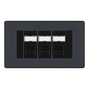 BG Evolve Matt Grey 3 Gang RJ45 Cat6 Data Socket Outlet Black Inserts by British General (BG-PCDMGRJ453B)