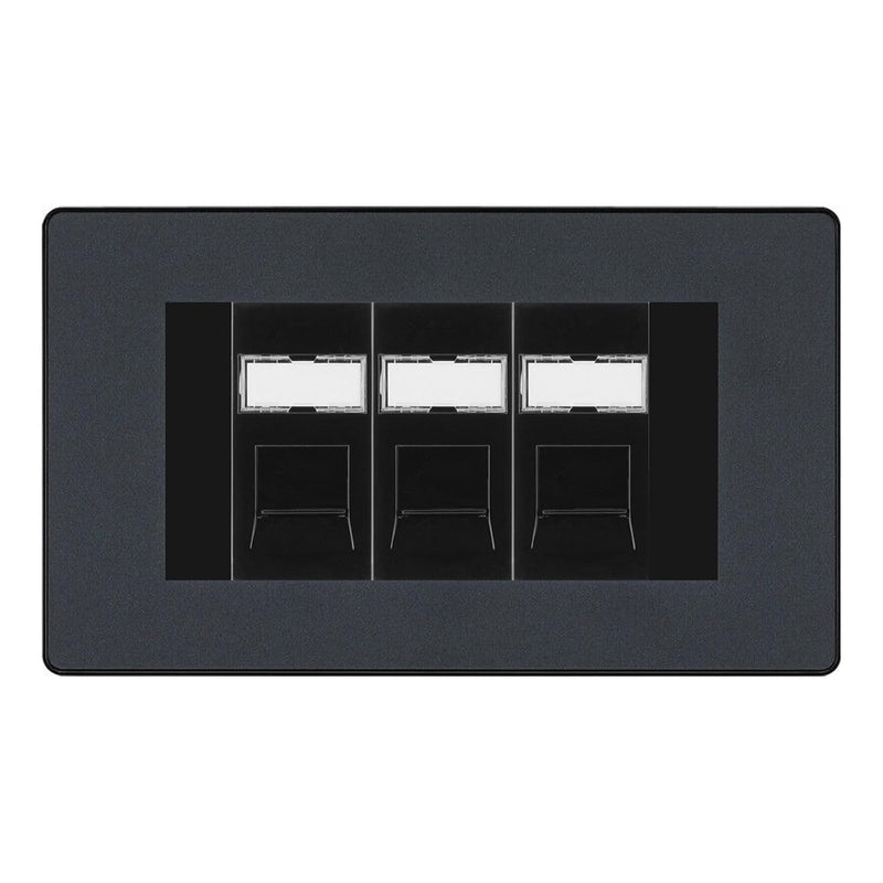 BG Evolve Matt Grey 3 Gang RJ45 Cat6 Data Socket Outlet Black Inserts