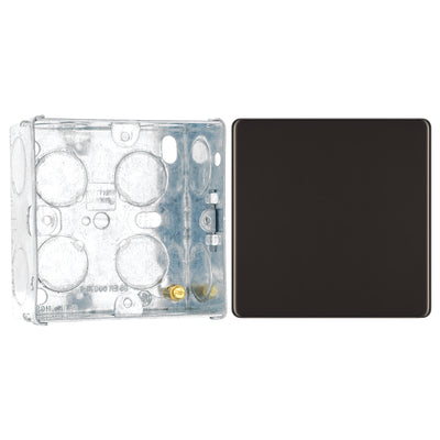 BG Screwless Black Nickel Single Blank Plate FBN94 with 35mm Steel Back Box