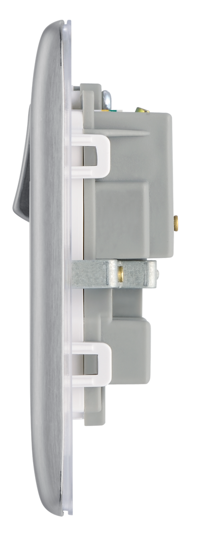 BG NBS22W 10 Pack Nexus Metal Brushed Steel 2 Gang 13A Switch Socket White Insert by British General (BG-NBS22W-Shopify-SA-10)