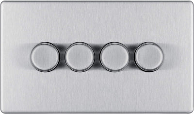 BG FBS84P Flatplate Screwless 4 Gang, 2 Way, 400w Brushed Steel Dimmer Switches