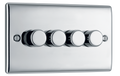 BG NPC84 Nexus Metal Polished Chrome 4 Gang 200W 2 Way Trailing Edge Push Type Dimmer Switch