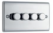BG NPC84 Nexus Metal Polished Chrome 4 Gang 200W 2 Way Trailing Edge Push Type Dimmer Switch by British General (BG-NPC84-Shopify-SA_1)