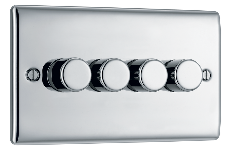 BG NPC84 Nexus Metal Polished Chrome 4 Gang 200W 2 Way Trailing Edge Push Type Dimmer Switch