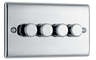 BG NPC84 Nexus Metal Polished Chrome 4 Gang 200W 2 Way Trailing Edge Push Type Dimmer Switch by British General (BG-NPC84-Shopify-SA_1)