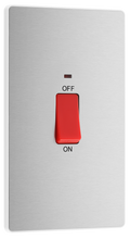 BG PCDBS72W Brushed Steel Evolve 45A 2 Pole Large Plate LED Switch - White Insert