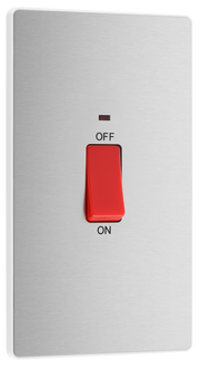 BG PCDBS72W Brushed Steel Evolve 45A 2 Pole Large Plate LED Switch - White Insert by British General (BG-PCDBS72W-Shopify-SA_1)