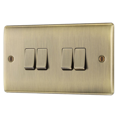 BG Nexus Antique Brass 4 Gang 20A 16AX 2 Way Light Switch NAB44 with 35mm Steel Back Box