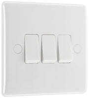 BG 843 Moulded Round Edge | White | 3 Gang 10AX 2 Way Plate Switch by British General (BG-843)