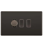 BG Screwless Black Nickel 3 Gang Light Switch Grid – 1x Trailing-Edge LED Dimmer, 1x Intermediate, 1x 2-Way Switch by British General (BG-SCRL-BN-3G-1x-Dimmer-1x-INT-1x-2Way)