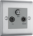 NBS67 Front - This screened Triplex socket from British General has an outlet for TV FM and satellite, with each outlet clearly labelled for ease of identification.