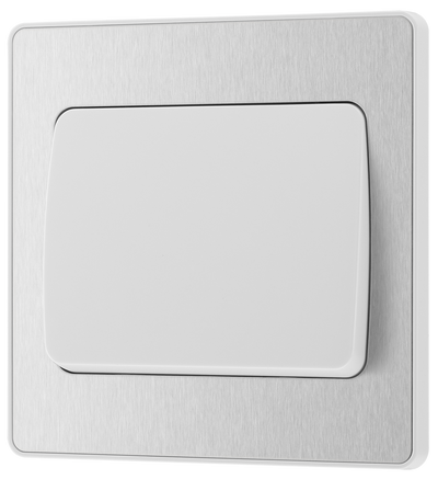 BG PCDBS12WW Brushed Steel Evolve 1 Gang 20A 16AX 2 Way Wide Rocker Light Switch - White Insert