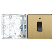 BG Evolve Satin Brass 20A 2 Pole LED Switch PCDSB31B with 25mm Steel Back Box