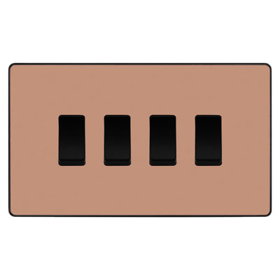 BG Evolve Polished Copper 4 Gang Custom Grid Light Switch Double Format