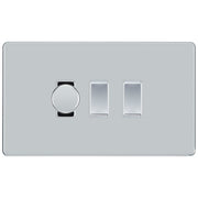 BG Polished Chrome Screwless Flat Plate 3 Gang Light Switch 1x Trailing Edge LED Dimmer 2x 2 Way Custom Switch by British General (SCREWLESS-PC-3G-CUSTOM-1x-DIMMER-2x-2Way)