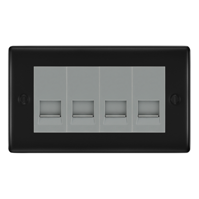 BG Nexus Matt Black 4 Gang Secondary Telephone Socket, Screw Terminal - Grey Insert
