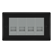BG Nexus Matt Black 4 Gang Secondary Telephone Socket, Screw Terminal - Grey Insert by British General (BG-NFBEMR4+EMBTSSG)