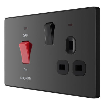 BG Evolve Black Chrome 45A Switch 13A Switched Socket Cooker Control Unit PCDBC70B with 35mm Steel Back Box