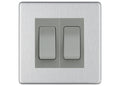 BG Brushed Steel 2 Gang Intermediate Light Switch Custom Grid – Grey Insert