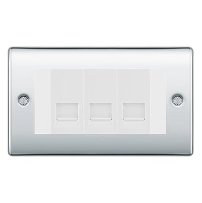 BG Nexus Polished Chrome 3 Gang RJ11 Telephone Socket Euro Module - White Insert by British General (BG-NPCRJ113W)