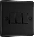 BG NFB43 Nexus Metal Matt Black 3 Gang 20A 16AX 2 Way Plate Switch