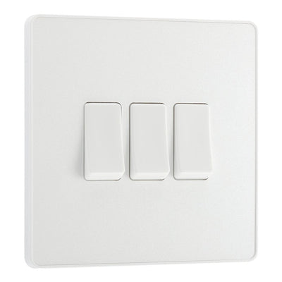 BG Evolve Pearlescent White 20A 16AX 2-Way Triple Light Switch PCDCL43W with 35mm Steel Back Box