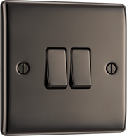 BG NBN42 Nexus Metal Black Nickel 2 Gang 10A 10AX 2 Way Plate Switch