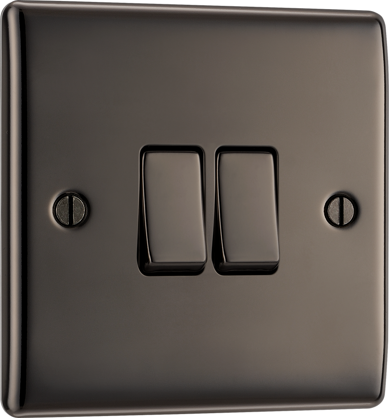 BG NBN42 Nexus Metal Black Nickel 2 Gang 10A 10AX 2 Way Plate Switch